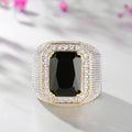 Rectangular Blue And Black Stone Wide Signet Ring In Silver Tone view 4