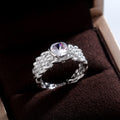 Silver Tone Woven Chain Wide Band Round Stone Ring view 2