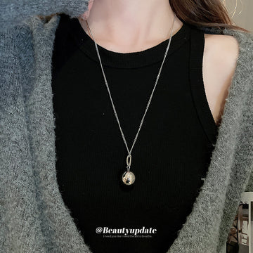 Gold Silver Round Ball Pendant Box Chain Necklace Pair