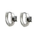 Silver Thin Huggie Hoop Black Crystal Solitaire Earrings view 5