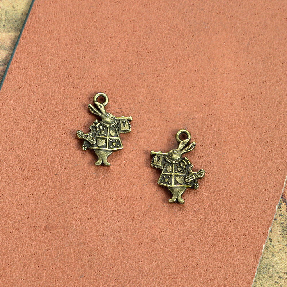 Vintage Double-Sided Rabbit Playing Trumpet Alloy Charm