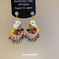 Pink Crystal Fan Drop Earrings with Beaded Fringe Statement Jewelry view 1