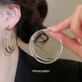 Layered Metal C Hoop Stud Earrings Decorative Jewelry Design view 3