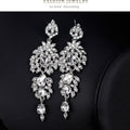 Silver Tone Crystal Leaf Cluster Drop Crystal Metal Dangle Earrings view 3
