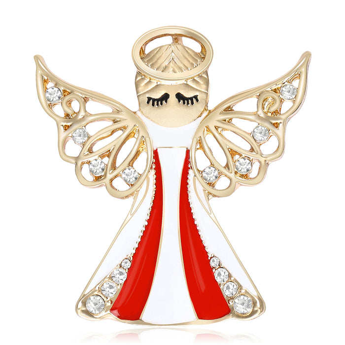 Enamel Angel Brooch in Black and Gold Tone Styles for Jackets and Scarves
