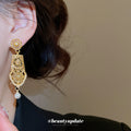 Gold Openwork Filigree Pearl Drop Earrings Decorative Jewelry Design view 3