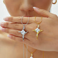 Starburst Zircon Pendant Snake Chain Necklace Stainless Steel view 3