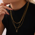 Gold Square Pendant Snake Chain Necklace Black Shell Malachite view 3