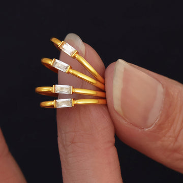 Rectangular Solitaire Slim Ring in Gold Tone Sizes Six to Eight