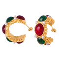 Gold Textured Hoop Earrings Red Green Blue Resin Pearl Accents view 5