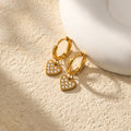 Gold Tone Pave Heart Drop Hoop and Leverback Earrings view 4