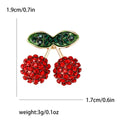 Cherries Brooch In Metal With Two Red Crystal Fruits And Green Crystal Leaves view 6