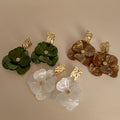 Translucent Flower Gold Square Statement Drop Earrings view 3