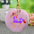 Crystal Thousand Mile Horse Keychains with Pompoms and Plain Options view 2