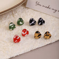 Printed Heart Brown Red Black and Green Stud Earrings view 1