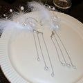 White Feather Ear Cuffs With Pearl and Chain Drops view 7