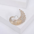 Crystal Feather Swirl Brooch With Double Pearls Jacket and Scarf Accessory view 2