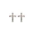 Silver Tone Clear Stone Cross Classic Small Stud Earrings view 5