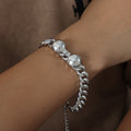 Silver Cuban Link Bracelet Dual Smooth Disc Center Clasp view 6