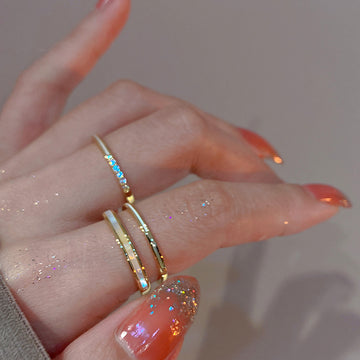 Gold Tone Double Band Open Ring With One Clear Crystal Row
