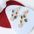 Asymmetric Crystal Glass Stone Drop Earrings Gold Or Steel view 2