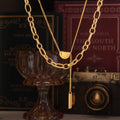 Layered Chain Necklace Bean Pendant Bar Drop Gold Steel Metal view 2
