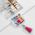 White Acrylic Teacher Quote Disc Keychain With Suede Tassel view 8