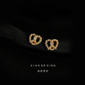 Gold Tone Braided Open Heart Clear Stone Stud Earrings For Women view 1