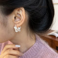 White Floral Basket Pearl Huggie Hoop Earrings Fashion Jewelry view 4