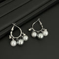 Gray Pearl Look Cluster Silver Tone Mini Hoop Earrings view 2