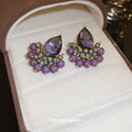 Purple Teardrop Crystal Cluster Stud Earrings With Decorative Details view 4