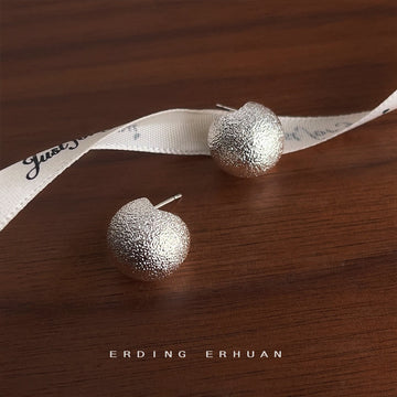 Silver Hammered Dome Stud Earrings Textured Half Sphere