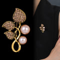 Leaf Crystal Pearl Look Metal Brooch Pin for Jackets and Lapels view 4