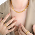Gold Steel Thick Mariner Link Chain Choker Necklace view 3