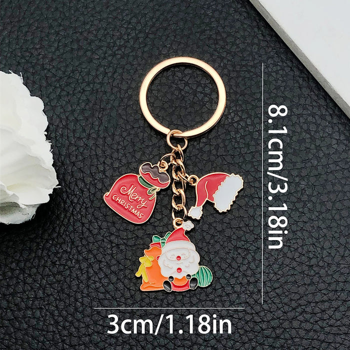 Santa Hat Present Sack and Tree Enamel Charm Keychain