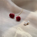 Preserved Rose and Pearl Long Drop Earrings in Two Colors view 3