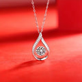 Silver Tone Teardrop Open Frame Dangling Clear Stone Necklace view 1