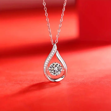 Silver Tone Teardrop Open Frame Dangling Clear Stone Necklace