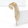 Curled Feather Brooch in Gold or Silver Tone With Crystal Stem view 2