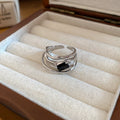 Silver Open Rings Black Square And Brown Cabochon Styles view 6