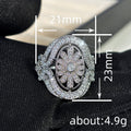 Silver Tone Oval Openwork Flower Pave Finger Ring Five Sizes view 4