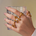 Irregular Open Geometric Rings Pearl Accent Gold Steel view 1
