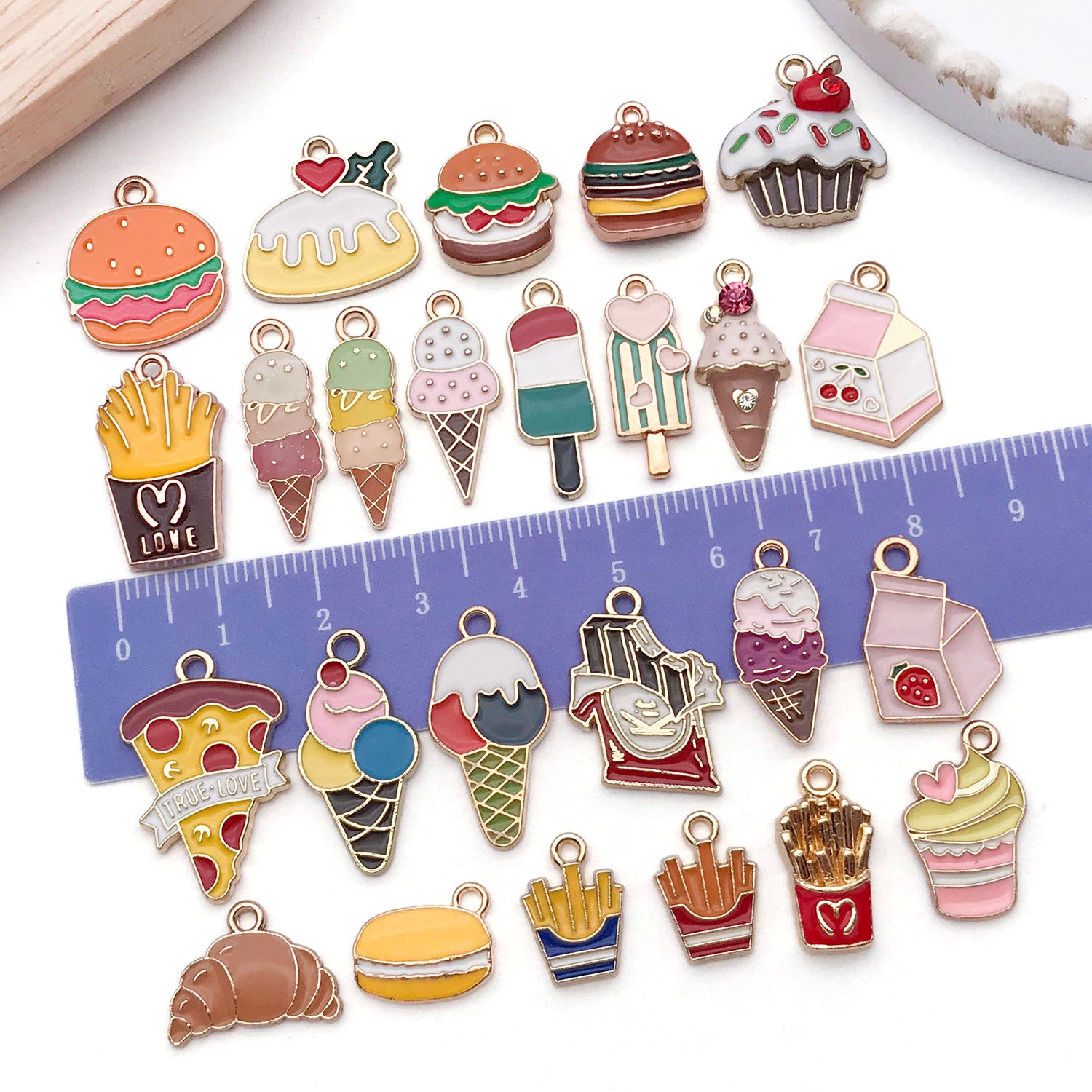 Enamel Zinc Alloy Ice Cream Hamburger Cake Food Charm Pendant for DIY Earrings Necklace