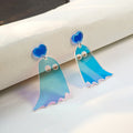 Iridescent Blue Acrylic Ghost Drop Earrings Heart Posts view 6