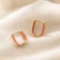 Red Heart and Rectangular Gold Tone Huggie Earrings view 2