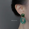 Dark Green Square Aqua Open Irregular Drop Stud Earrings view 2
