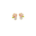 Pink Floral Crystal Stud Earrings With Polished Metal Details view 5