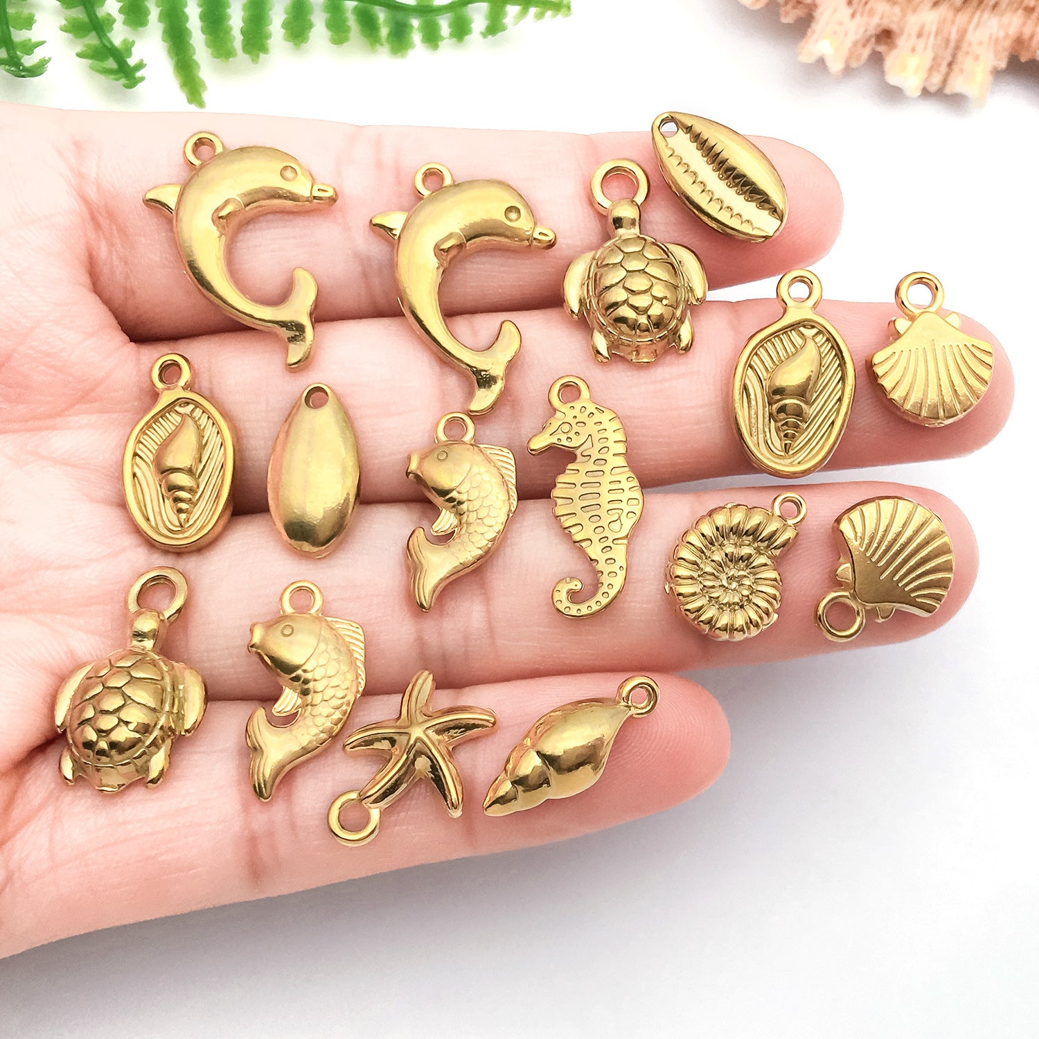 Gold Stainless Steel Mermaid Turtle Conch Dolphin Charm Pendant for DIY Ocean Jewelry