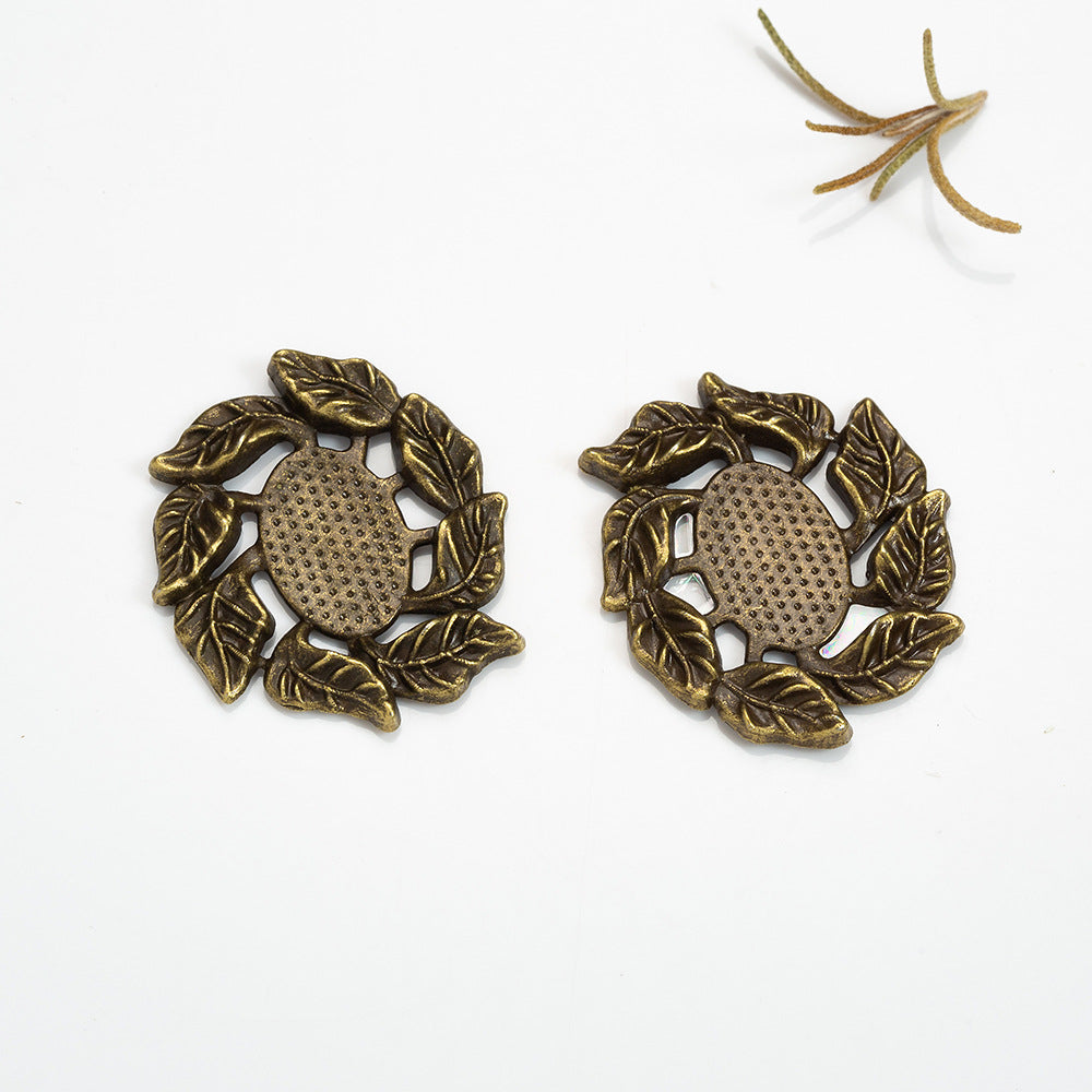 Alloy Leaf Edge Cabochon Tray Pendant