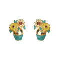 Gold Tone Sunflower Pot Earrings In Clip On And Stud Styles view 5